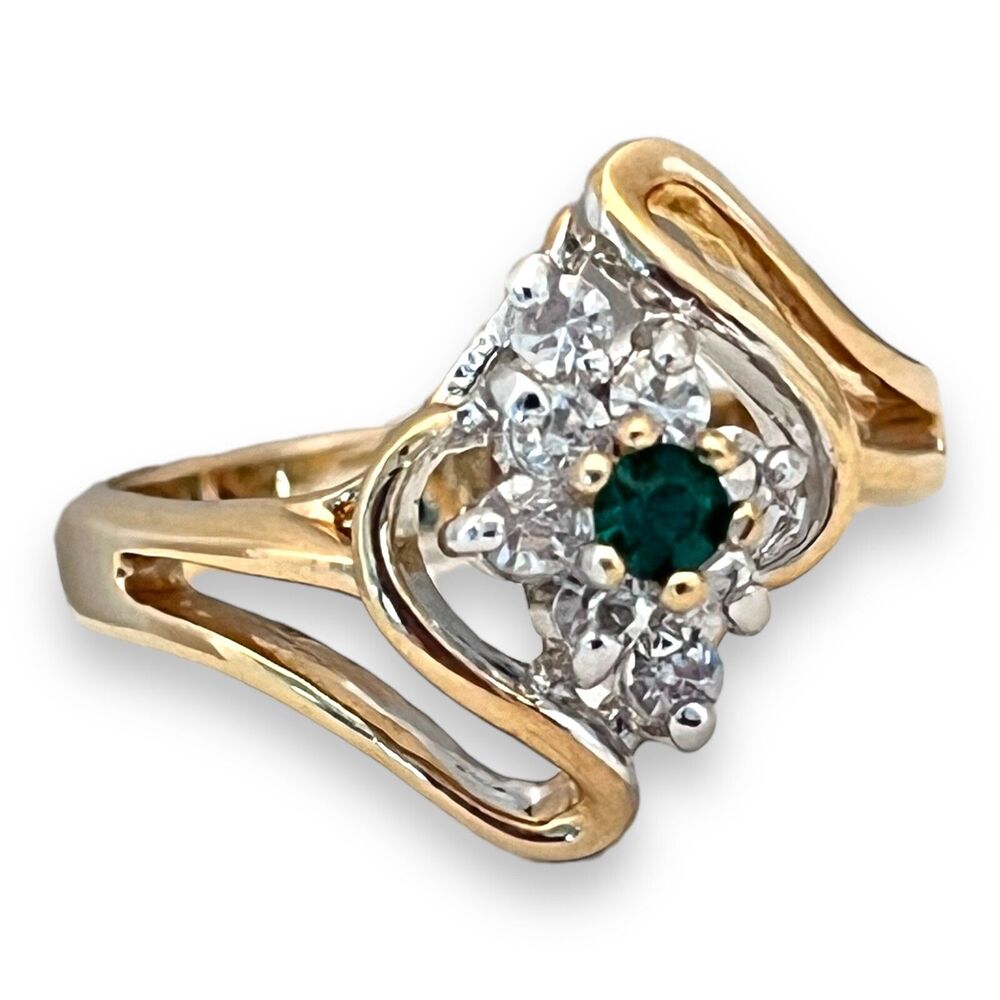 Vintage 1960s Ring Size 8 Mid Century Green Crystal CZ Gold Plate - 14A - Picture 6 of 11